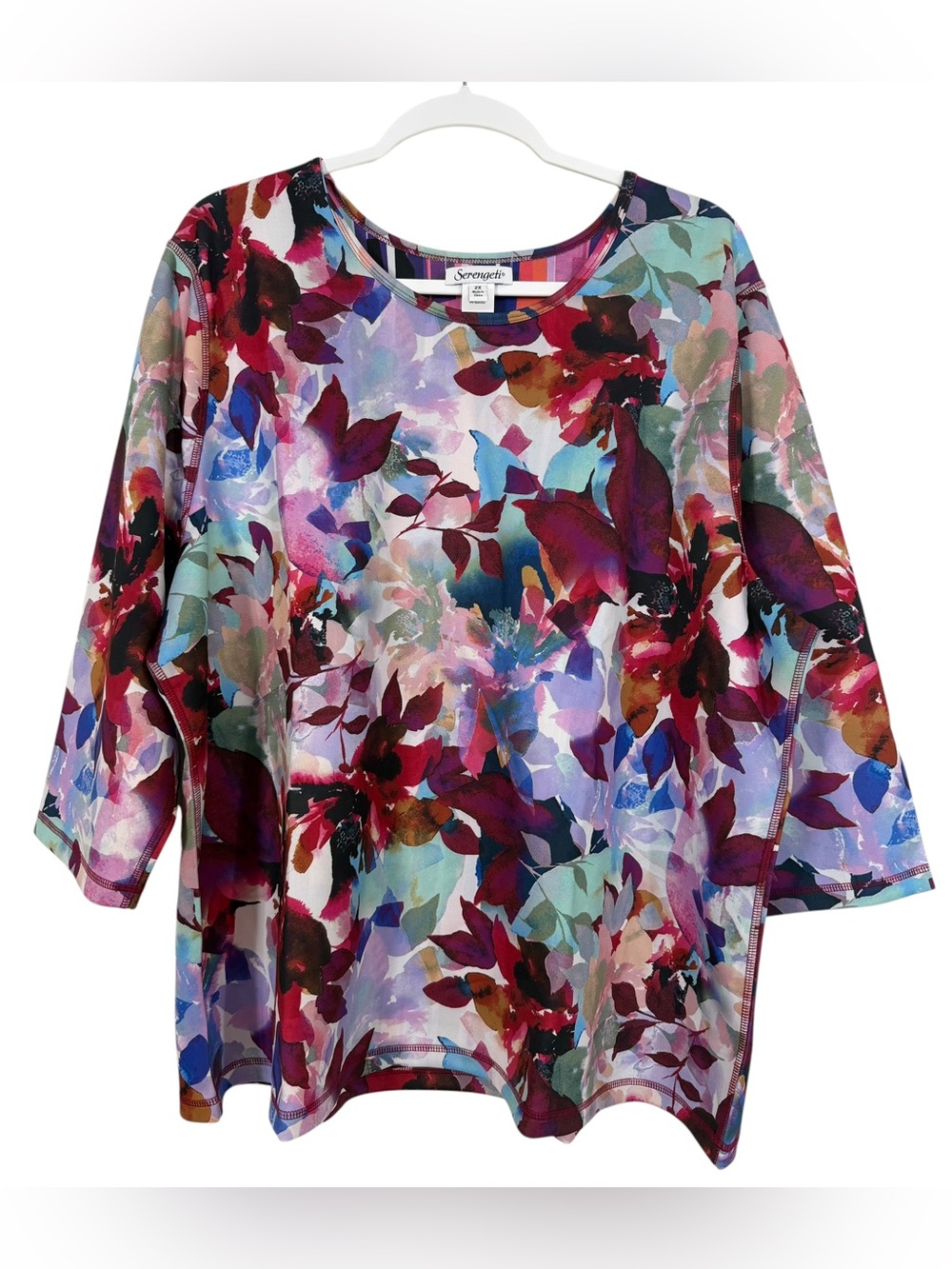 Serengeti Reversible Floral Brushstroke Top Abstract Colorful Size 2X